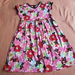 Hanna Andersson Bold Bright Floral S/S Midi Dress Sz. 130/8 School/Going Out